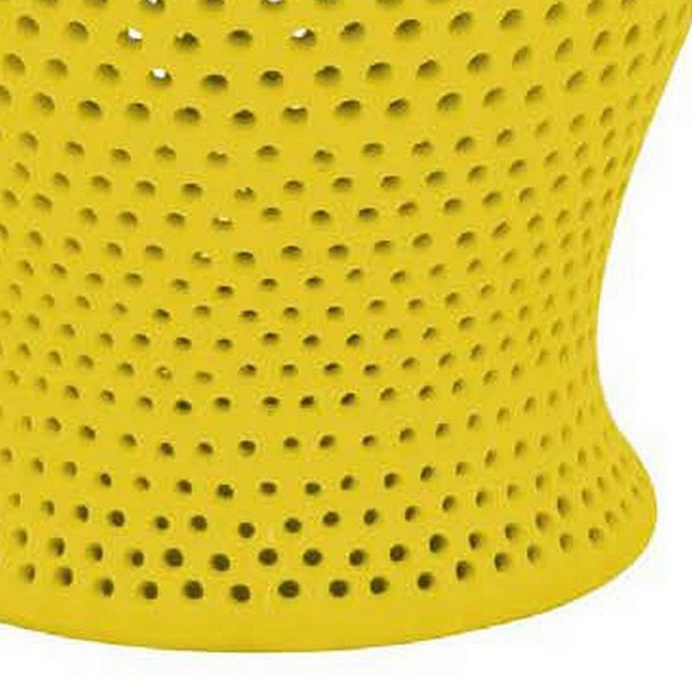 Deni 25 Inch Ginger Jar, Carved Cutout Lattice, Removable Lid, Yellow - BM309705