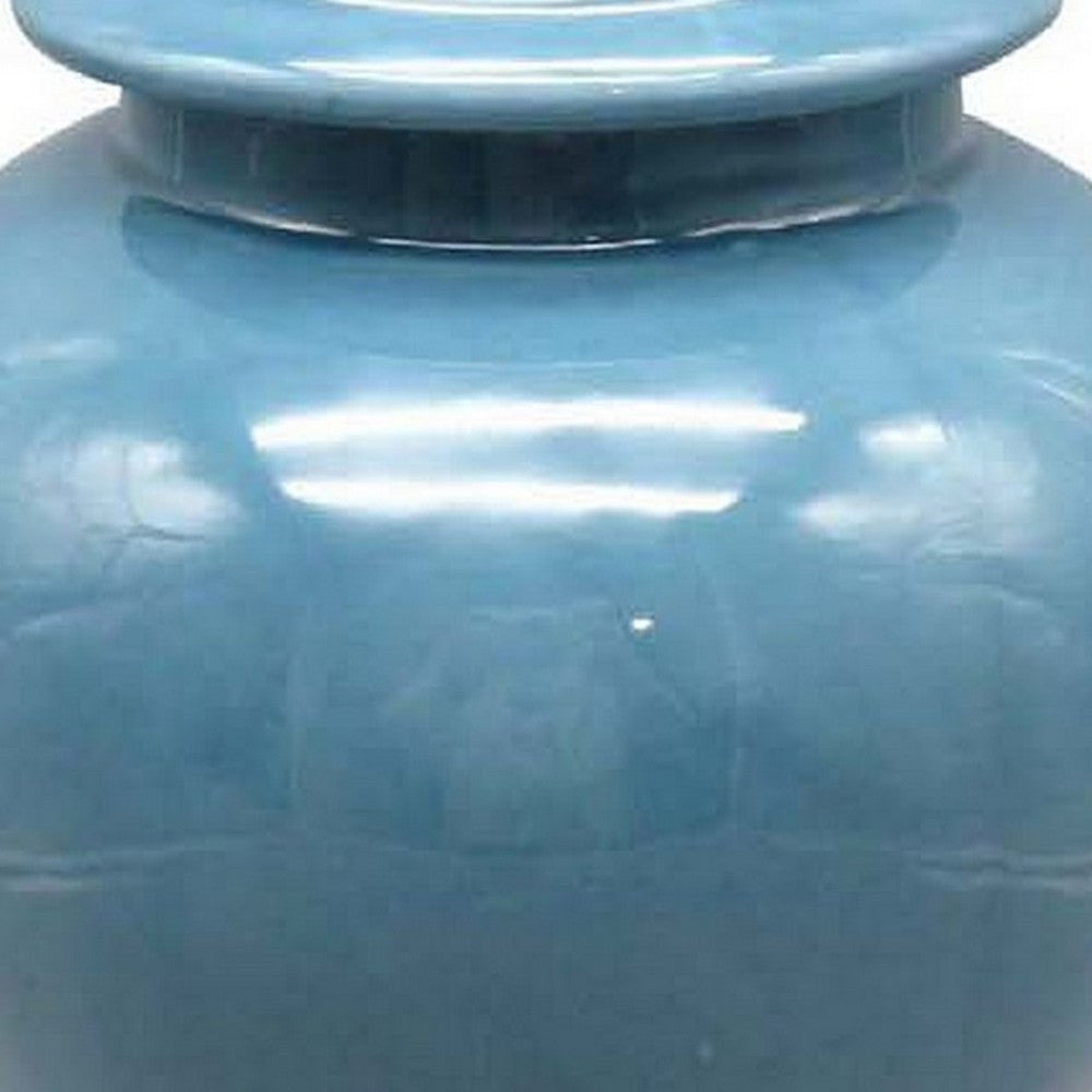 Teli 18 Inch Decorative Temple Ginger Jar, Elegant Ceramic, Glossy Blue - BM309724