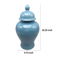 Teli 18 Inch Decorative Temple Ginger Jar, Elegant Ceramic, Glossy Blue - BM309724