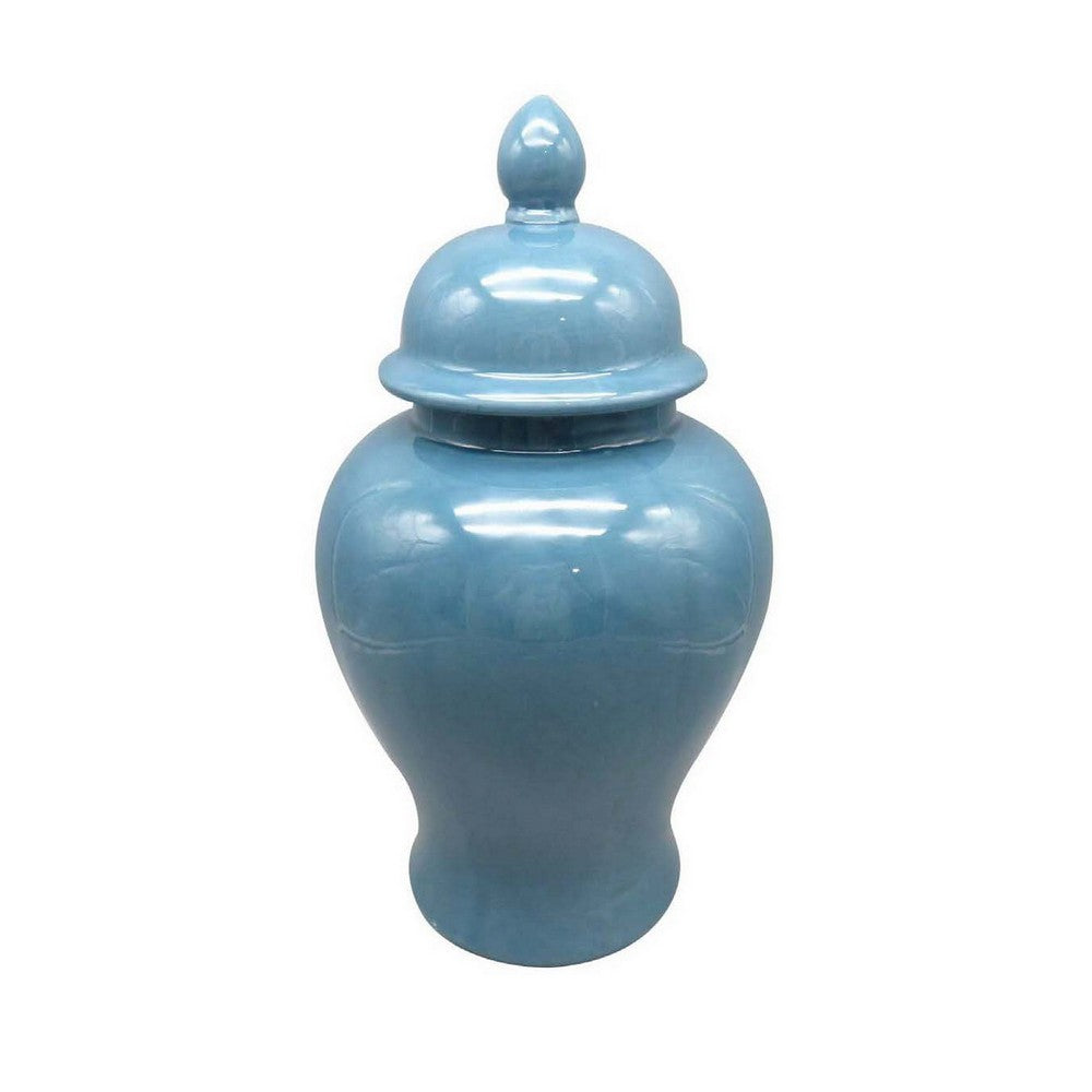 Teli 18 Inch Decorative Temple Ginger Jar, Elegant Ceramic, Glossy Blue - BM309724