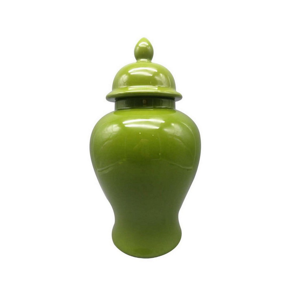 Teli 18 Inch Decorative Temple Ginger Jar, Smooth Ceramic, Glossy Green - BM309725