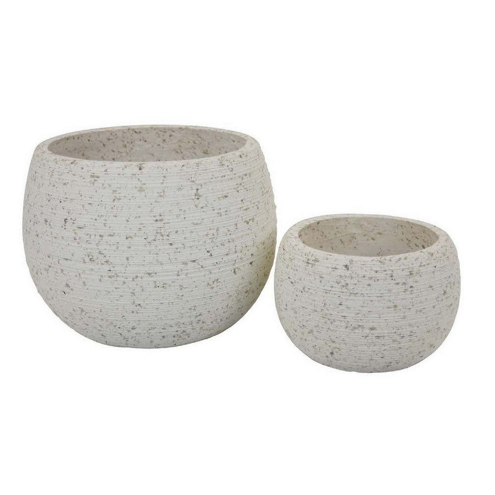 Line 10 Inch Planter Set of 2, Round Shaped Resin Body, Textured White - BM309740