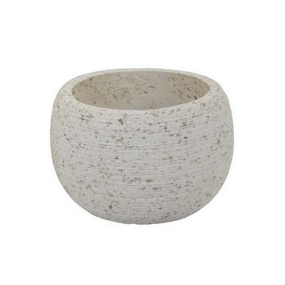 Line 10 Inch Planter Set of 2, Round Shaped Resin Body, Textured White - BM309740