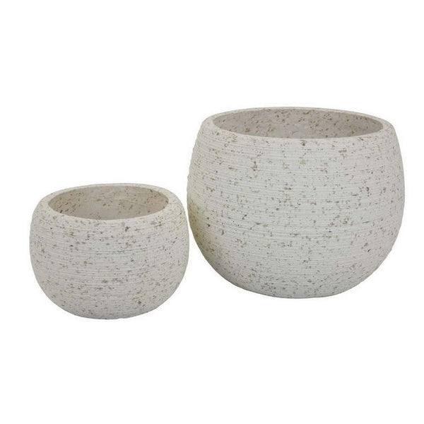 Line 10 Inch Planter Set of 2, Round Shaped Resin Body, Textured White - BM309740