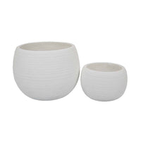 Line 10 Inch Planter Set of 2, Round Resin Body, Carved White Finish - BM309741