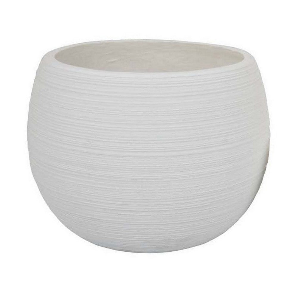 Line 10 Inch Planter Set of 2, Round Resin Body, Carved White Finish - BM309741