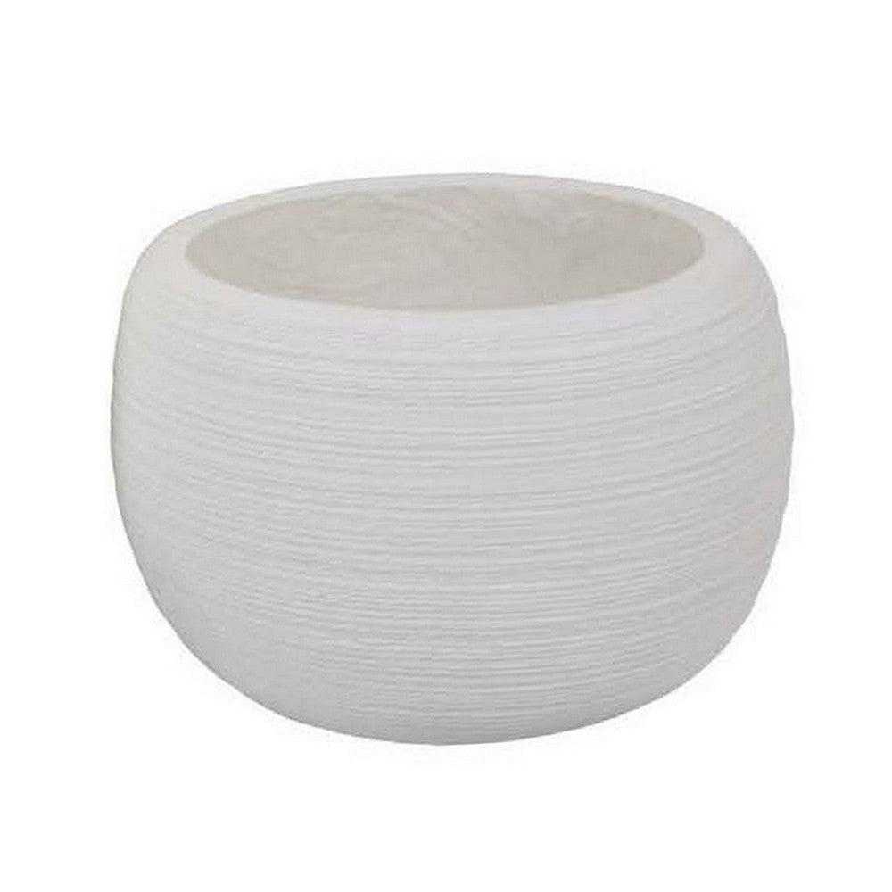 Line 10 Inch Planter Set of 2, Round Resin Body, Carved White Finish - BM309741