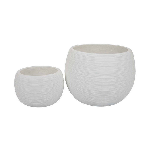 Line 10 Inch Planter Set of 2, Round Resin Body, Carved White Finish - BM309741