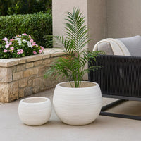 Line 10 Inch Planter Set of 2, Round Resin Body, Carved White Finish - BM309741