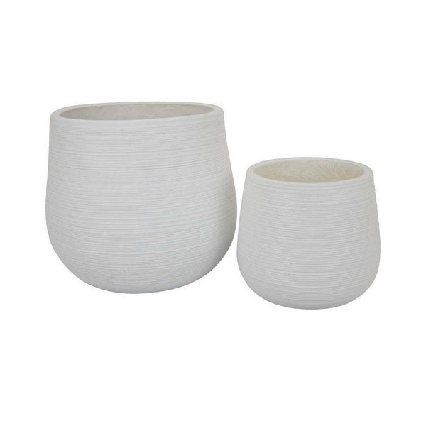 12 Inch Planter Set of 2, Smooth Curved Resin Body, Textured White Finish - BM309744