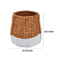 Reno 15 Inch Planter, Rope Woven Design, White and Brown Finished Resin - BM309749