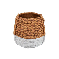 Reno 12 Inch Planter, Rope Woven Design, White and Brown Finished Resin - BM309750