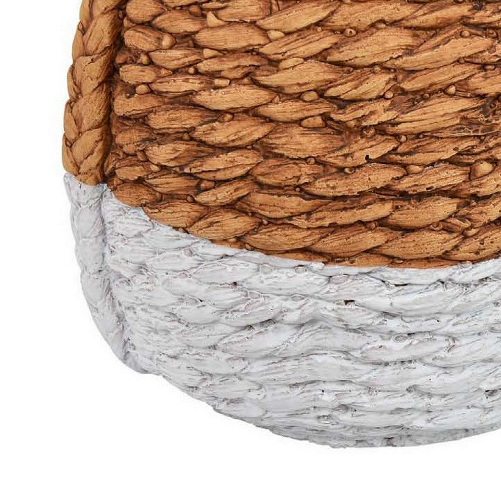 Reno 12 Inch Planter, Rope Woven Design, White and Brown Finished Resin - BM309750