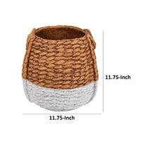 Reno 12 Inch Planter, Rope Woven Design, White and Brown Finished Resin - BM309750