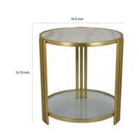 Lee 20 Inch Plant Stand, Round White Marble Top, Open Metal Frame, Gold - BM309756