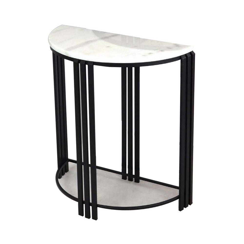 Wini Plant Stand Set of 2, Half Round Top with Curved Edges, Black Metal - BM309759