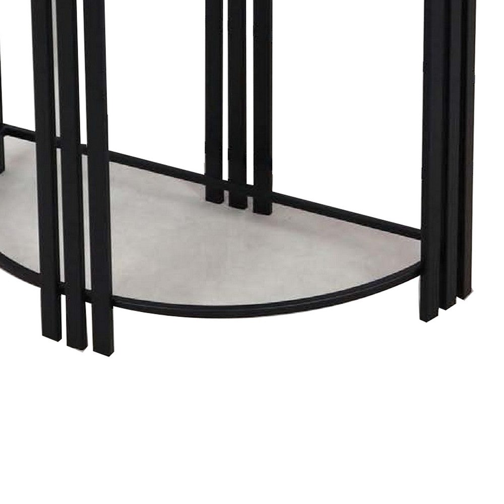 Wini Plant Stand Set of 2, Half Round Top with Curved Edges, Black Metal - BM309759