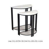 Wini Plant Stand Set of 2, Half Round Top with Curved Edges, Black Metal - BM309759