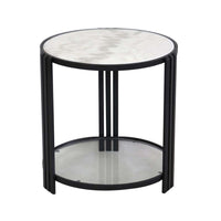 Lee 20 Inch Plant Stand, Round White Marble Top, Open Metal Frame, Black - BM309761