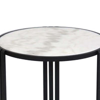 Lee 20 Inch Plant Stand, Round White Marble Top, Open Metal Frame, Black - BM309761