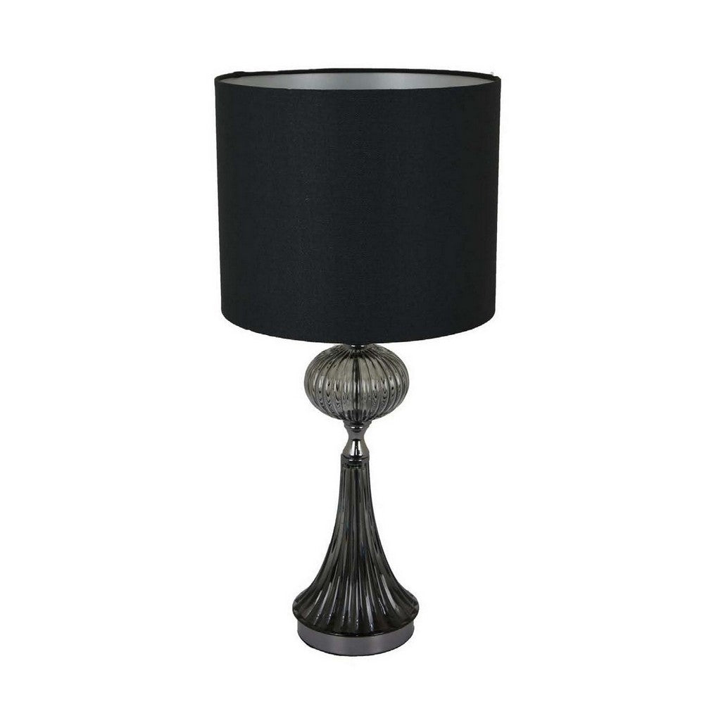 Ore 25 Inch Table Lamp, Black Drum Shade, Trumpet Glass Base, Ball Accent - BM309762