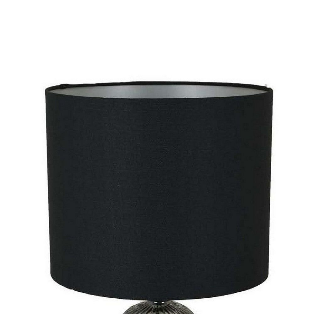 Ore 25 Inch Table Lamp, Black Drum Shade, Trumpet Glass Base, Ball Accent - BM309762