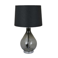 24 Inch Table Lamp, Black Finish Drum Shaped Shade, Bulb Style Glass Body - BM309763