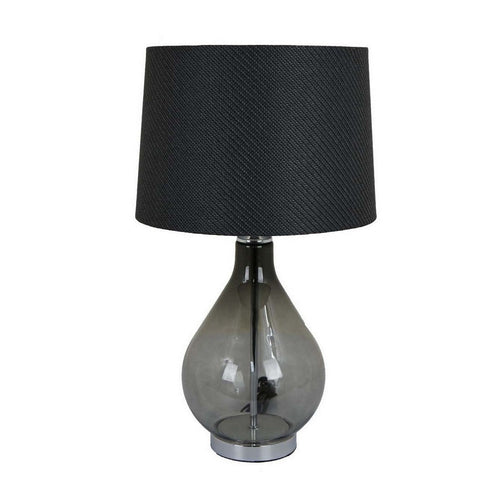 24 Inch Table Lamp, Black Finish Drum Shaped Shade, Bulb Style Glass Body - BM309763