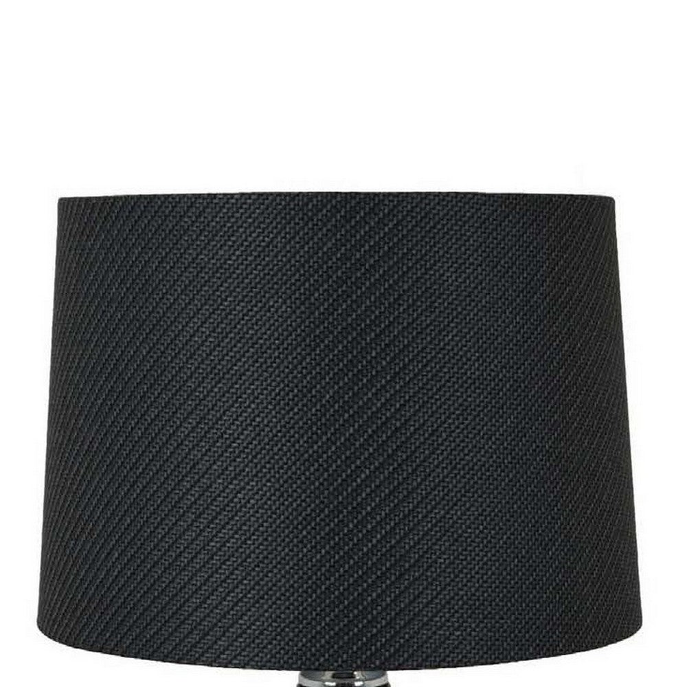 24 Inch Table Lamp, Black Finish Drum Shaped Shade, Bulb Style Glass Body - BM309763