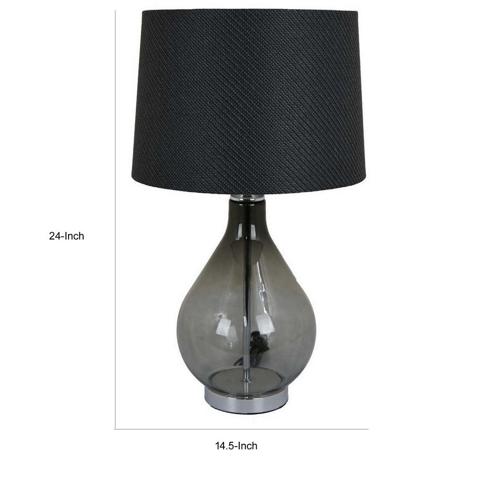 24 Inch Table Lamp, Black Finish Drum Shaped Shade, Bulb Style Glass Body - BM309763