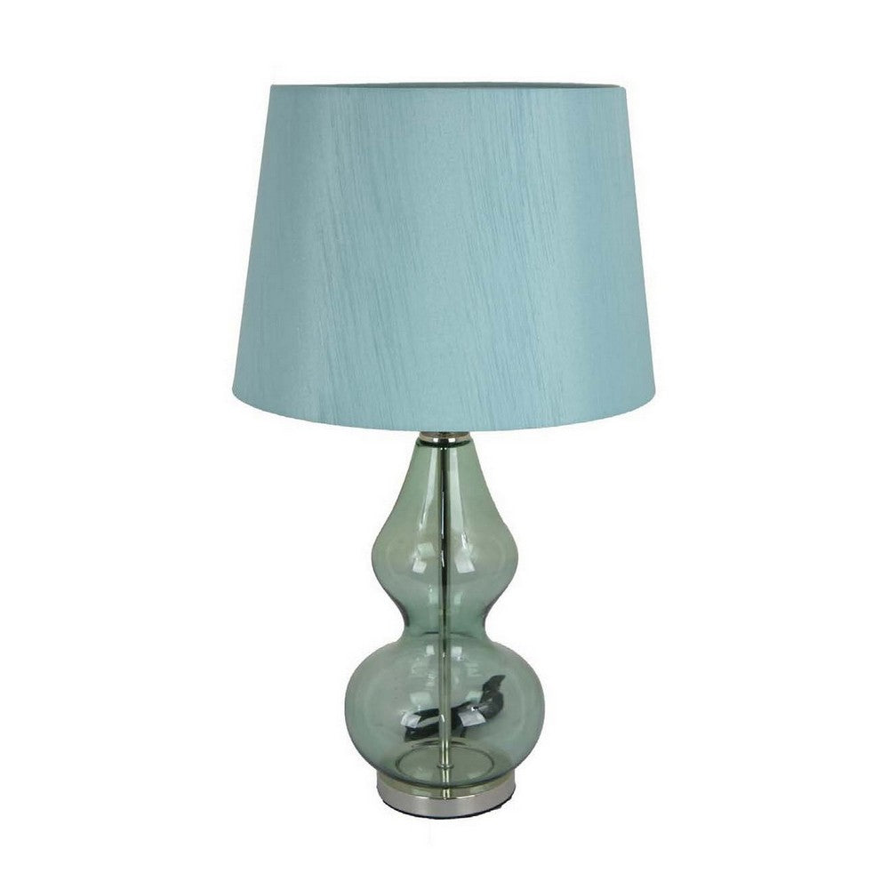 Muna 27 Inch Table Lamp, Cone Shade, Dome Shape Glass Body, Blue Finish - BM309766