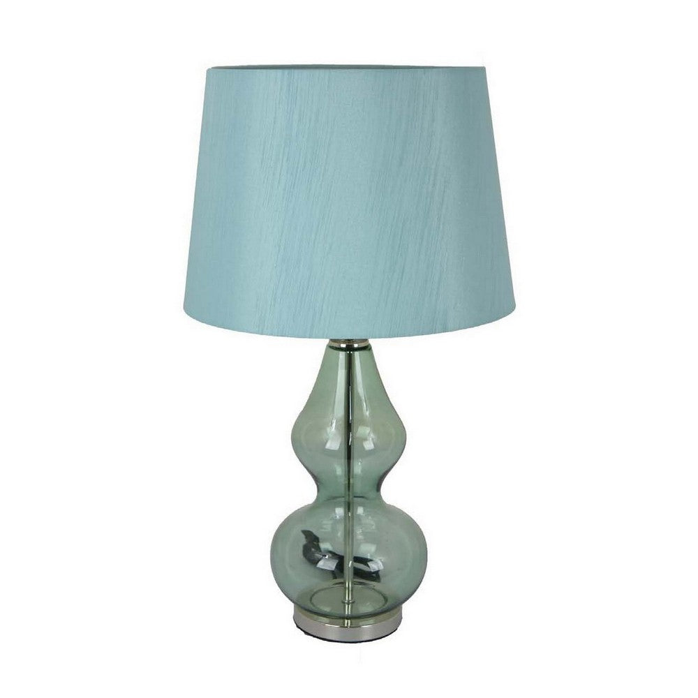 Muna 27 Inch Table Lamp, Cone Shade, Dome Shape Glass Body, Blue Finish - BM309766