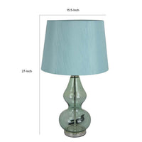 Muna 27 Inch Table Lamp, Cone Shade, Dome Shape Glass Body, Blue Finish - BM309766