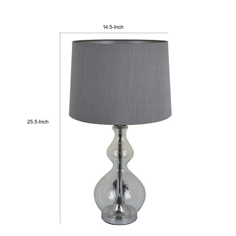 Muna 26 Inch Table Lamp, Cone Style Shade, Turned Glass Body, Transparent - BM309767
