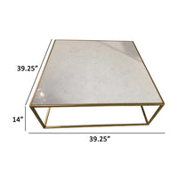 Riyan 39 Inch Plant Stand Table, Square Open Gold Metal Frame, White Top - BM309778