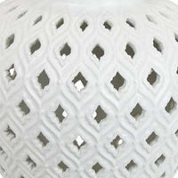 Deni 18 Inch Temple Jar, Pierced, Carved Lattice Design, Lid, White - BM309798