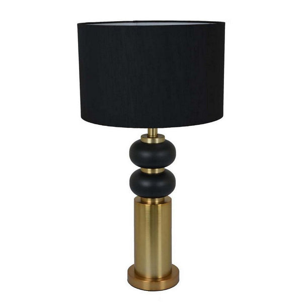 28 Inch Table Lamp, Black Drum Shade, Classic Gold Turned Body Design - BM309799