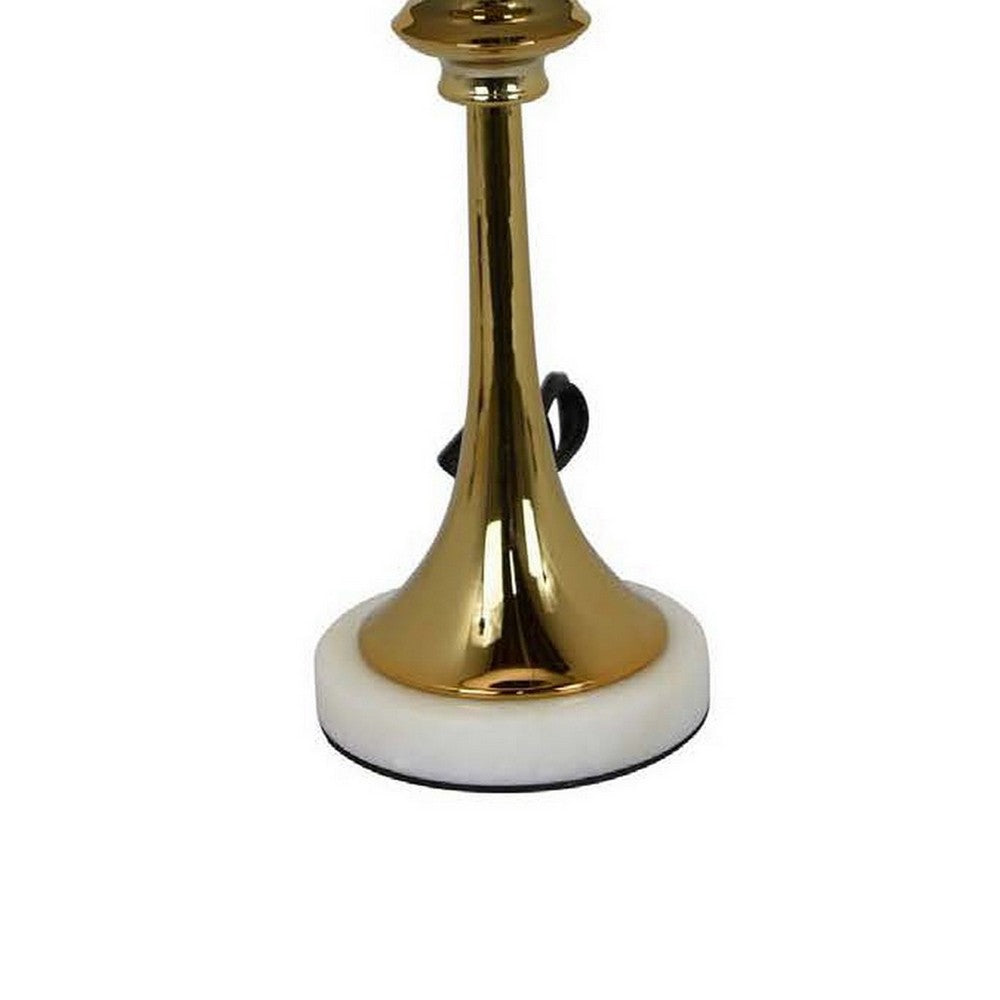 20 Inch Table Lamp, Drum Shade, Trumpet Shaped Body, Classic Gold Finish - BM309800