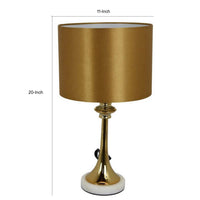 20 Inch Table Lamp, Drum Shade, Trumpet Shaped Body, Classic Gold Finish - BM309800