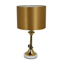 20 Inch Table Lamp, Drum Shade, Trumpet Shaped Body, Classic Gold Finish - BM309800