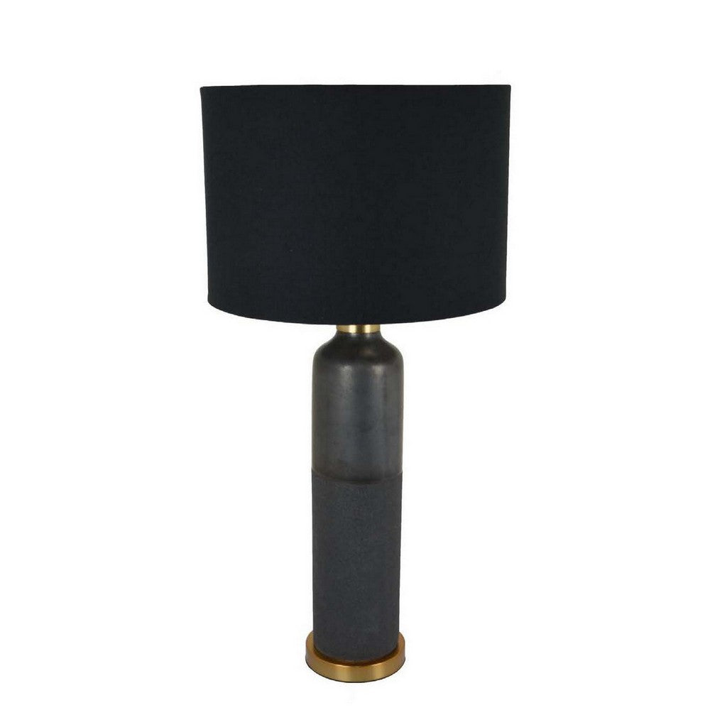 32 Inch Table Lamp, Drum Shade, Ceramic Cylinder Body, Matte Black Finish - BM309802