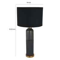 32 Inch Table Lamp, Drum Shade, Ceramic Cylinder Body, Matte Black Finish - BM309802