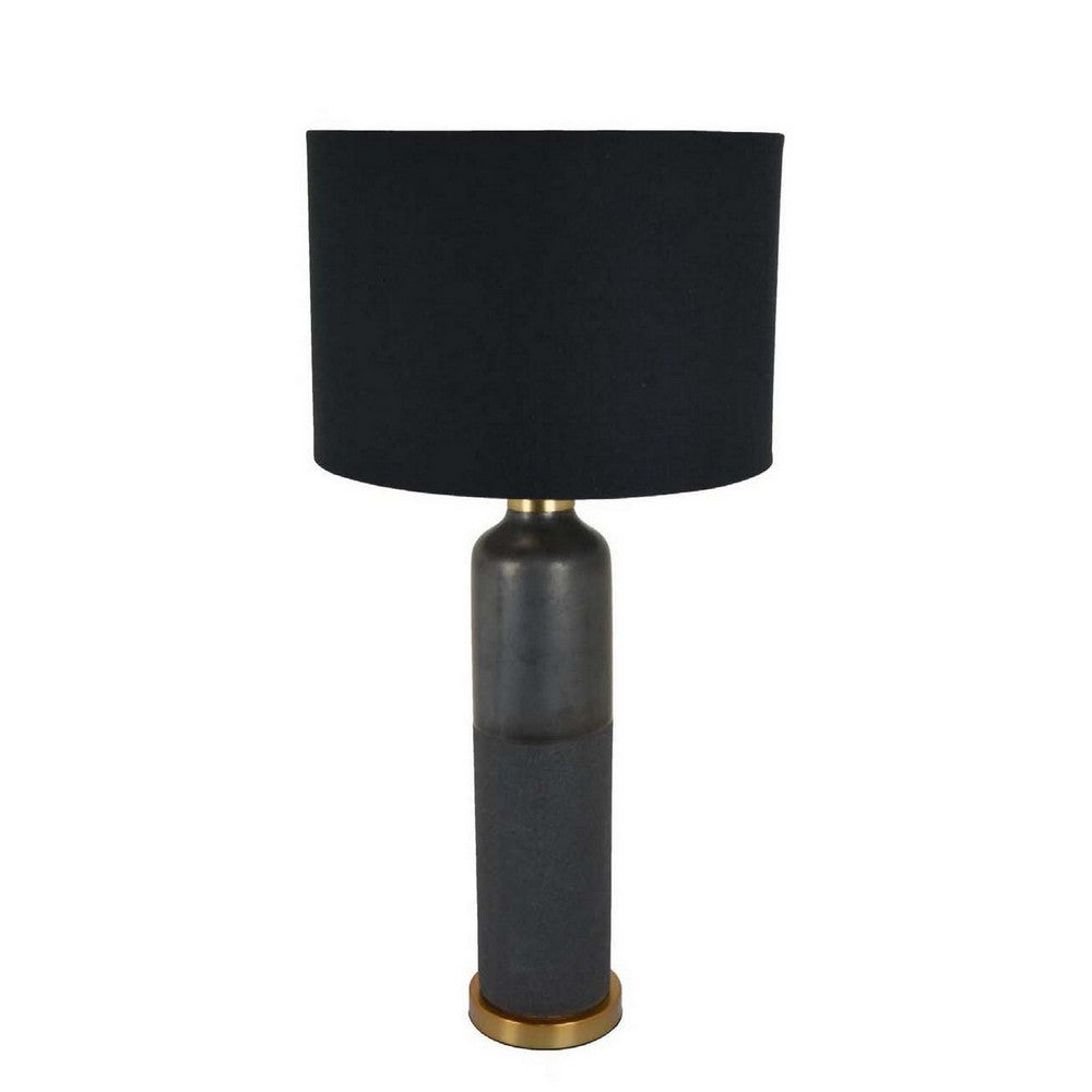 32 Inch Table Lamp, Drum Shade, Ceramic Cylinder Body, Matte Black Finish - BM309802