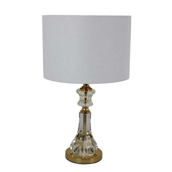 22 Inch Table Lamp, Modern Clear Glass Turned Body, Classic Gold Accents - BM309804