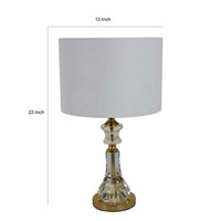 22 Inch Table Lamp, Modern Clear Glass Turned Body, Classic Gold Accents - BM309804