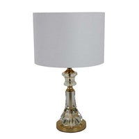 22 Inch Table Lamp, Modern Clear Glass Turned Body, Classic Gold Accents - BM309804