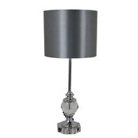 25 Inch Table Lamp, Gray Drum Shade, Modern Clear Glass Finial Body, Gray - BM309805