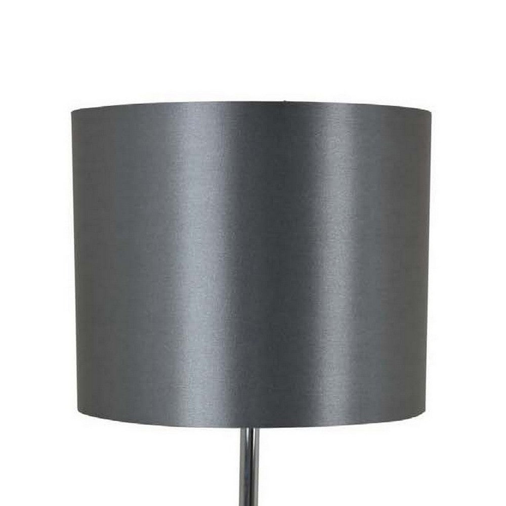 25 Inch Table Lamp, Gray Drum Shade, Modern Clear Glass Finial Body, Gray - BM309805