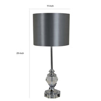 25 Inch Table Lamp, Gray Drum Shade, Modern Clear Glass Finial Body, Gray - BM309805