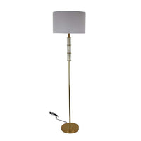 62 Inch Floor Lamp, White Drum Shade, Sleek Silhouette, Clear Glass Accents - BM309806